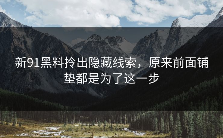 新91黑料拎出隐藏线索，原来前面铺垫都是为了这一步