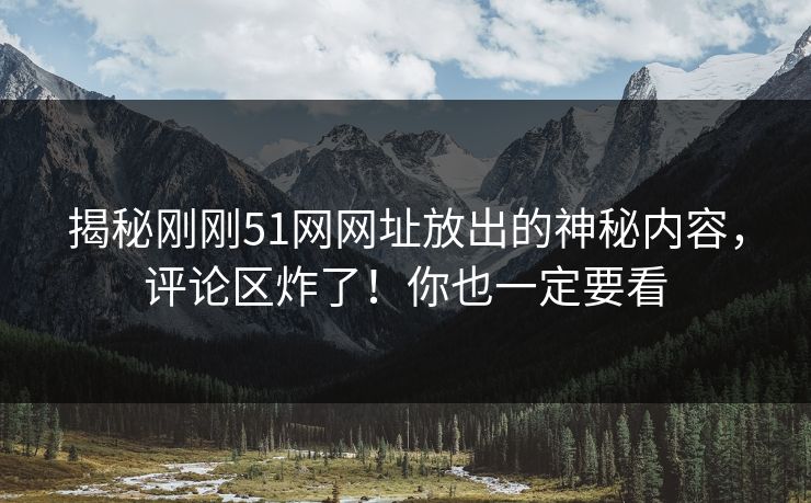 揭秘刚刚51网网址放出的神秘内容，评论区炸了！你也一定要看